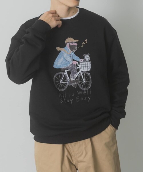 ITEMS URBANRESEARCH（アイテムズ アーバンリサーチ）の「OJISAMPO スウェットトップス（スウェット・メンズ・BIKE WHITE/BIKE BLACK/WALK WHITE/WALK BLACK・M/L）」の4枚目の写真