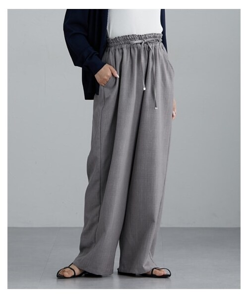 nissen（ニッセン）の「麻調合繊素材スラックスパンツ（スラックス・レディース・アイボリー/グレー/ブラック/カーキ(新色)・M/L/LL）」の6枚目の写真