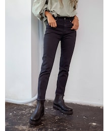 Ungrid | ブラックハイウエストフレイドヘムストスリ(デニムパンツ)