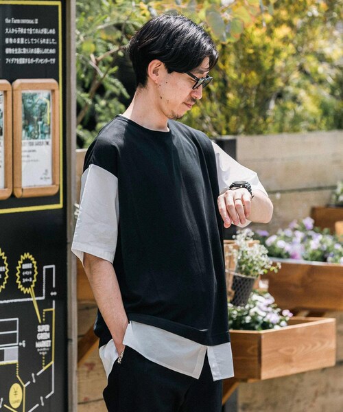 ITEMS URBANRESEARCH（アイテムズ アーバンリサーチ）の「布帛切替レイヤードクルーネックトップス（Tシャツ/カットソー・メンズ・BLK/BEG/MTD/GRY・M/L）」の7枚目の写真