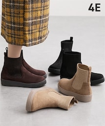 nissen | 【ゆったり幅広】ニットデザインショートブーツ（ワイズ４Ｅ）(ブーツ)