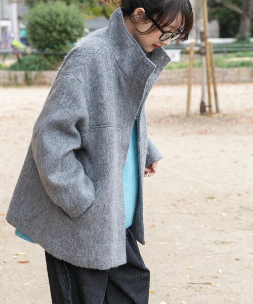 ITEMS URBANRESEARCH（アイテムズ アーバンリサーチ）の「スタンドカラーオーバージャケット（テーラードジャケット・レディース・BLU/CML/GRY・Free）」の7枚目の写真