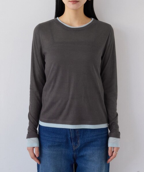 VIS(ビス)の「配色レイヤードシアーロンT(Tシャツ/カットソー・レディース・グレー/オフホワイト/ピンク・F)」の21枚目の写真