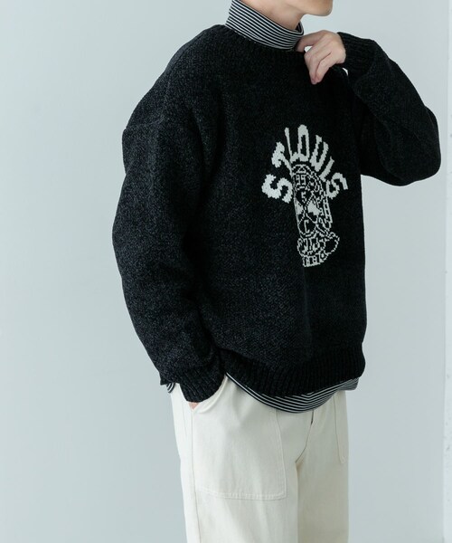 ITEMS URBANRESEARCH(アイテムズ アーバンリサーチ)の「カレッジロゴ モール クルーネック ニット(ニット/セーター・メンズ・NVY/BLK/BEG/MTD・M/L)」の7枚目の写真