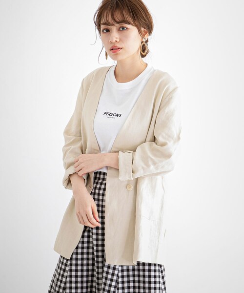 URBAN RESEARCH Sonny Label（アーバンリサーチサニーレーベル）の「リネンノーカラージャケット（ノーカラージャケット・レディース・エクリュ/ネイビー/グレージュ・FREE/Free）」の4枚目の写真