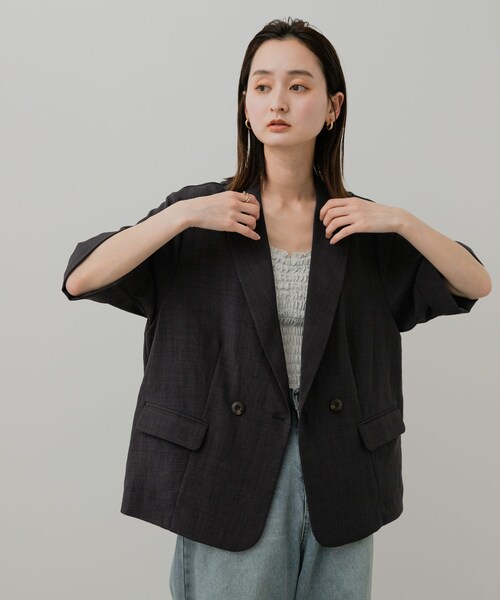 SENSE OF PLACE by URBAN RESEARCH（センスオブプレイスバイアーバンリサーチ）の「『UR TECH DRYLUXE』リネンライクジャケット（テーラードジャケット・レディース・GREIGE/CHARCOAL/BROWN/NAVY・one）」の10枚目の写真