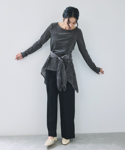 VIS(ビス)の「シアーベロアロングスリーブTシャツ(Tシャツ/カットソー・レディース・グレー/オフホワイト/ダークブラウン/ピンク・F)」の17枚目の写真