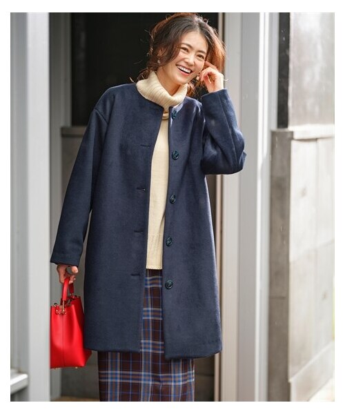 nissen（ニッセン）の「ウールタッチノーカラーベーシックコート【OtonaSMILE】（ジャケット/アウター・レディース・ネイビー/杢グレー・1(M)/2(L~LL)/3(3L~4L)/4(5L~6L)）」の9枚目の写真