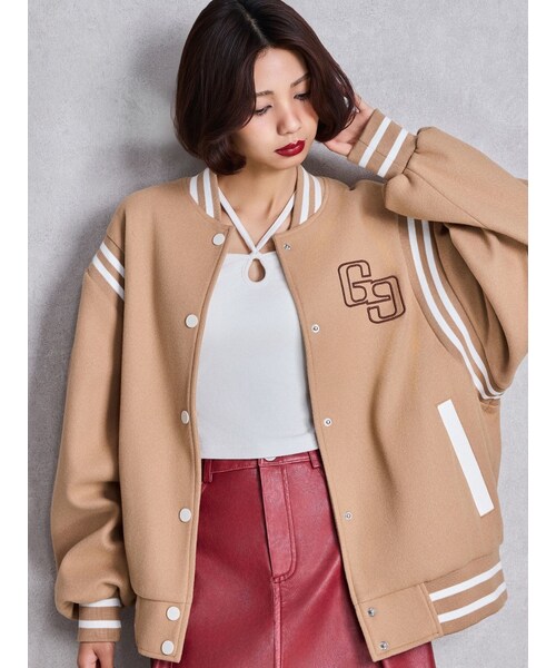 GYDA（ジェイダ）の「BACK embroidaryジャケット（スタジャン・レディース・ブラック/ベージュ・F）」の8枚目の写真