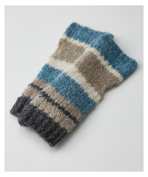 nissen（ニッセン）の「モヘアニットマルチボーダーハンドウォーマー（手袋・メンズ・スモークブルー/ライトベージュ/グレー・Y）」の4枚目の写真