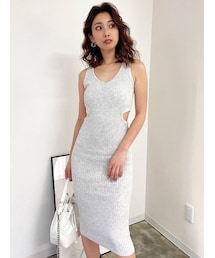 GYDA | サイドオープン Vネックリブニットワンピース(ワンピース)