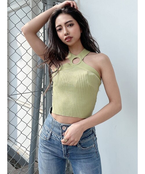 GYDA（ジェイダ）の「サークルクロスニットトップス（ニット/セーター・レディース・ブラック/ミントグリーン/ベージュ・F）」の5枚目の写真