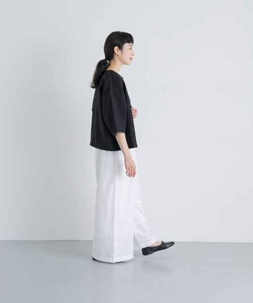 かぐれ(カグレ)の「ノーカラーハーフスリーブジャケット(ノーカラージャケット・レディース・NATURAL/BLACK・Free)」の9枚目の写真