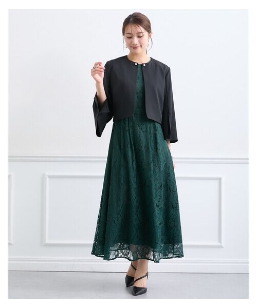 nissen（ニッセン）の「【結婚式・パーティードレス】袖スリットボレロ＋総レースワンピースアンサンブル＜大きいサイズ＞（フォーマルスーツ/小物・レディース・ブラック×グリーン/アイボリー×ネイビー・M/L/LL/3L/4L/5L）」の13枚目の写真