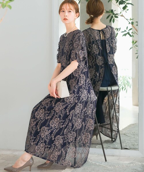 URBAN RESEARCH ROSSO（アーバンリサーチロッソ）の「kaene　配色レースエプロンドレス（ワンピース・レディース・pink beige/navy/purple・36/38）」の2枚目の写真