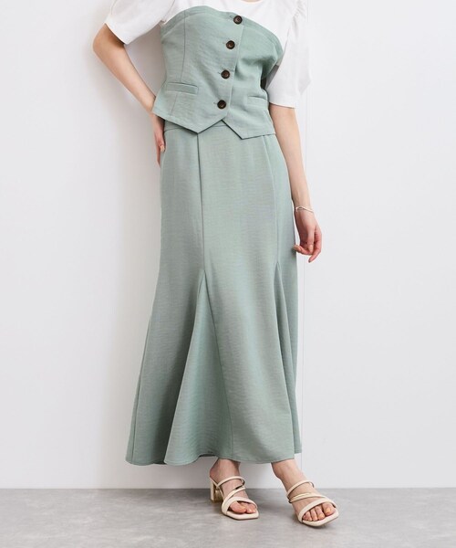 VIS（ビス）の「【新色追加】【美easy】リネンライクマーメイドスカート【洗える】【セットアップ対応】（スカート・レディース・ブラック/キナリ/カーキ系/オレンジ系/ライトグリーン/ネイビー・L/M/S/SS）」の13枚目の写真