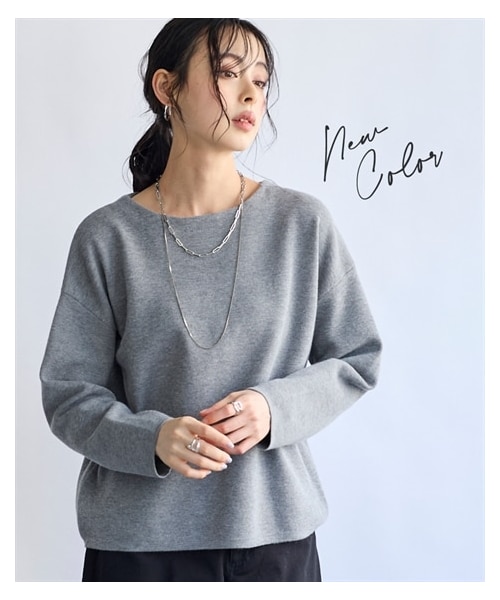 nissen（ニッセン）の「マシュマロニットミラノリブボートネックトップス＜大きいサイズ有＞（ニット/セーター・レディース・オフホワイト×黒ボーダー/ネイビー×オフホワイトボーダー/オフホワイト×サックスボーダー/ブラック/ピンク/モカ×ネイビーボーダー/オフベージュ×チェリーレッド/グレー/オフベージュ×モカ/チョコ×オフベージュ・S/M/L/LL/3L/4L/5L/6L/8L/10L）」の4枚目の写真