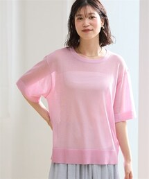 nissen | 〈大きいサイズ〉【アイスクリーンライト】シアーニット5分袖Tシャツ（接触冷感・毛玉になりにくい・洗濯機で洗える）(ニット/セーター)
