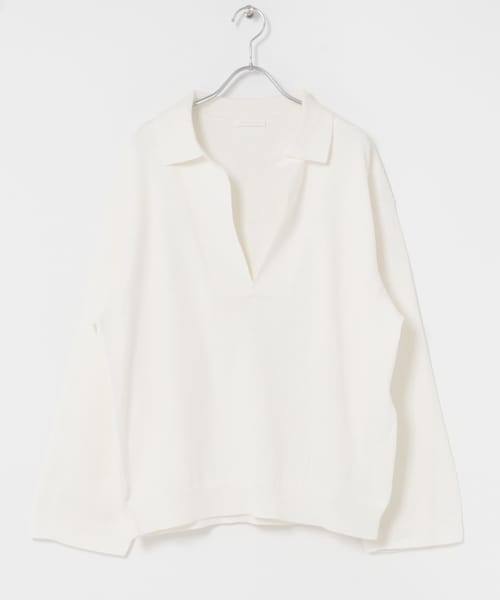 かぐれ(カグレ)の「UNDECORATED LINEN/COTTON BIG KNIT TOP(ニット/セーター・レディース・D.NAVY/OFF WHITE・0)」の1枚目の写真