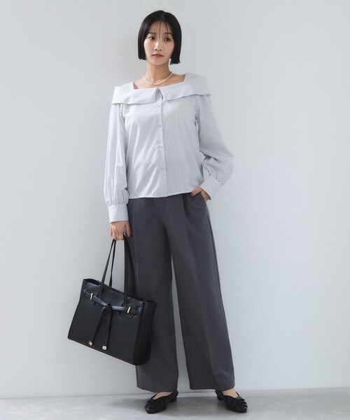 VIS（ビス）の「オフショルライクロングスリーブブラウス/イージーケア（シャツ/ブラウス・レディース・ホワイト系/ネイビー/ブルー系・F）」の13枚目の写真