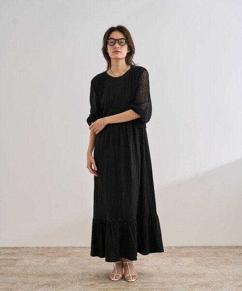 ROPE'（ロペ）の「【洗える】テープヤーンメッシュニットボレロ（カーディガン/ボレロ・レディース・ブラック/ベージュ・F）」の9枚目の写真