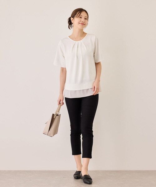 Jayro(ジャイロ)の「配色ストライプ半袖カットソー(Tシャツ/カットソー・レディース・チャコール/ベージュ系/ネイビー/ブルー系・M)」の15枚目の写真