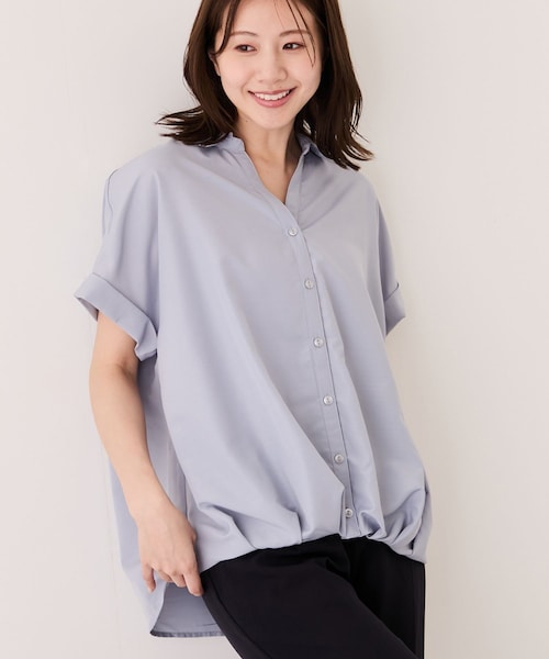 Jayro(ジャイロ)の「裾タック半袖ブラウス(シャツ/ブラウス・レディース・ブラック/チャコール/ホワイト系/ベージュ系/ブルー系・M)」の5枚目の写真