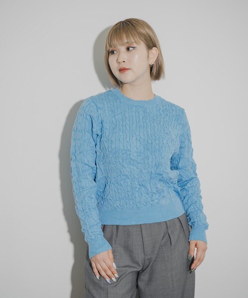 THE GOODLAND MARKET（ザグッドランドマーケット）の「COOHEM　CRUSHED CABLE KNIT PULLOVER（ニット/セーター・レディース・19BLACK/60SAX/24ORANGE・Free）」の15枚目の写真