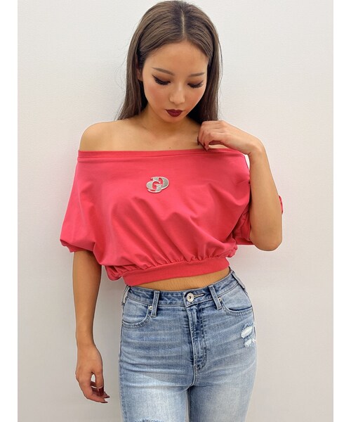 GYDA（ジェイダ）の「GDエンボスオフショルトップス（Tシャツ/カットソー・レディース・オフホワイト/ブラック/ピンク・F）」の6枚目の写真