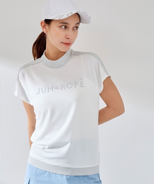 ROPE'（ロペ）の「【接触冷感】【吸水速乾】フロントロゴラメコンビプルオーバー（Tシャツ/カットソー・レディース・ブラック/ホワイト/サックス/ラベンダー・L/M/S/XL）」の5枚目の写真