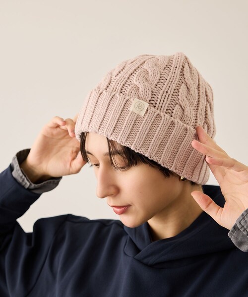 ROPE' PICNIC（ロペピクニック）の「ケーブルニットワッチ/リンクコーデ（ニットキャップ/ビーニー・レディース・スミクロ/キナリ/ピンク・F）」の3枚目の写真