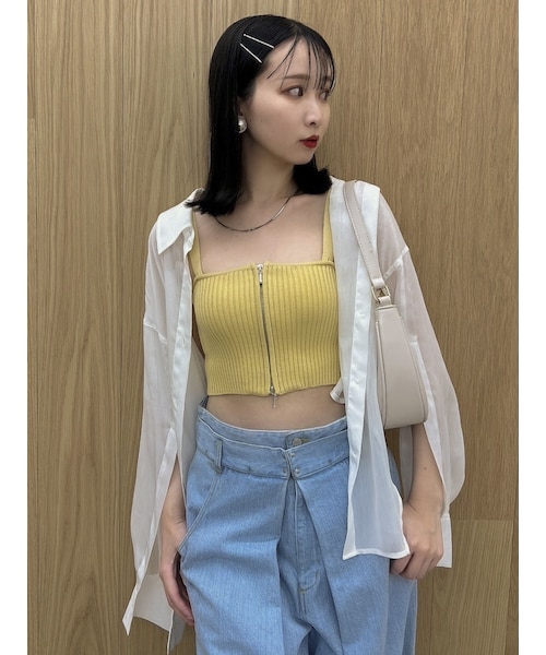 dazzlin（ダズリン）の「ダブルジップリブニットビスチェ（キャミソール・レディース・チャコールグレー/ピンク/イエロー/パープル/ベージュ・F）」の7枚目の写真