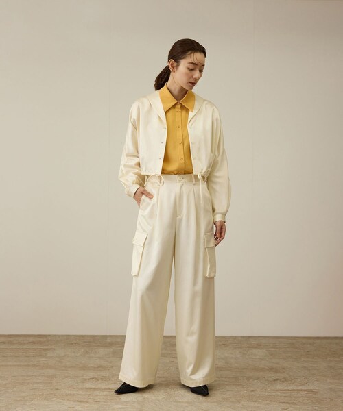 ROPE'（ロペ）の「【洗える】シャイニーサテンパンツ/一部セットアップ対応（カーゴパンツ・レディース・ブラック/オフホワイト/オレンジ・36/38）」の15枚目の写真