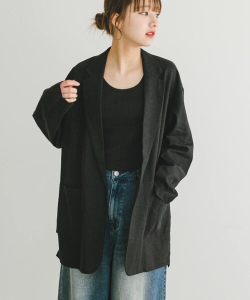 ITEMS URBANRESEARCH（アイテムズ アーバンリサーチ）の「リネンレーヨンジャケット（テーラードジャケット・レディース・BLK/L.BEG/C.BRN・FREE）」の7枚目の写真
