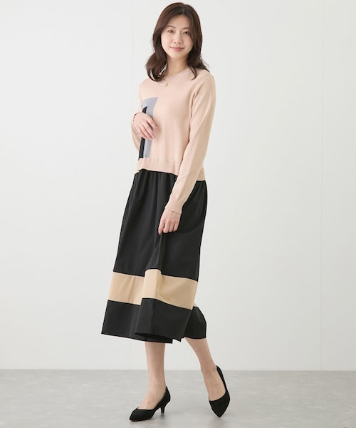 Jayro（ジャイロ）の「ニットドッキング配色ワンピース（ワンピース・レディース・ブラック/ベージュ/ブルー系・F）」の5枚目の写真