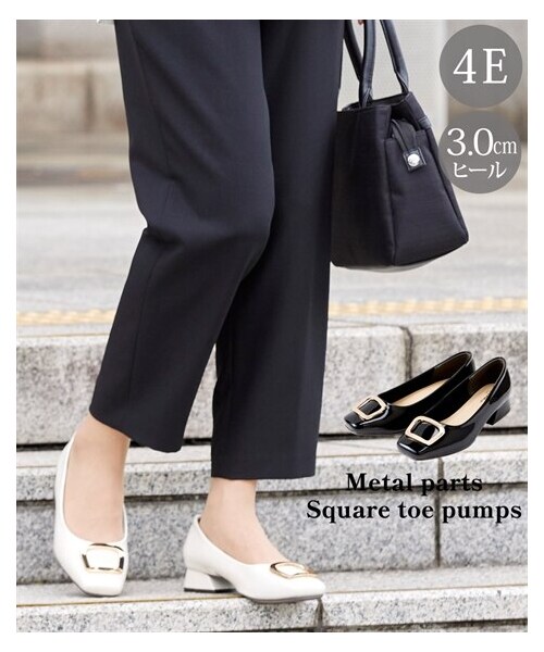 nissen（ニッセン）の「【ゆったり幅広】メタルパーツスクエアトゥパンプス（低反発中敷）（ワイズ４Ｅ）（パンプス・メンズ・黒/アイボリー・M=23.5~24.0cm/4E/L=24.5~25.0cm/4E/LL=25.5~26.0cm/4E/3L=26.5~27.0cm/4E）」の2枚目の写真