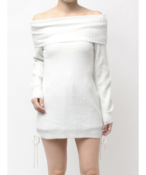 GYDA（ジェイダ）の「2WAYオフショルラメニットチュニック（チュニック・レディース・オフホワイト/ブラック・F）」の2枚目の写真
