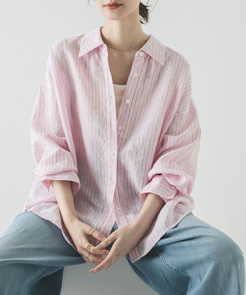 URBAN RESEARCH(アーバンリサーチ)の「リネン2WAYシャツ(シャツ/ブラウス・レディース・PINKSTRIPE/BROWN/BEIGE/BLUESTRIPE/WHITE/BEG STRIPE・Free)」の6枚目の写真