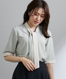 7days Life Styling | 【しわになりにくい】配色ボウタイ半袖ブラウス(シャツ/ブラウス)