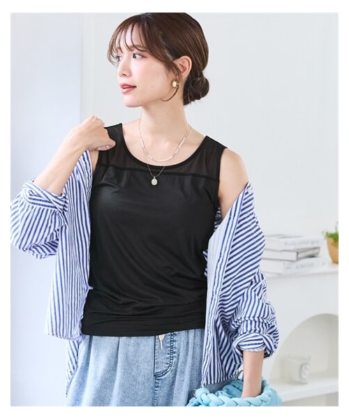 nissen（ニッセン）の「＜大きいサイズ＞シアーコンビトップス（ブラカップ付）（Tシャツ/カットソー・レディース・オフホワイト/黒・L/LL/3L/4L/5L/6L/8L/10L）」の16枚目の写真