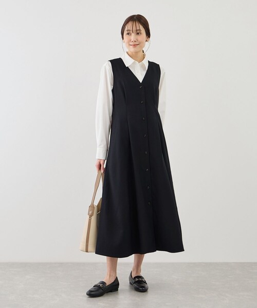 ROPE' PICNIC（ロペピクニック）の「ウエストタックジャンパースカート（ジャンパースカート・レディース・グレー系/ベージュ系/ネイビー・F）」の7枚目の写真