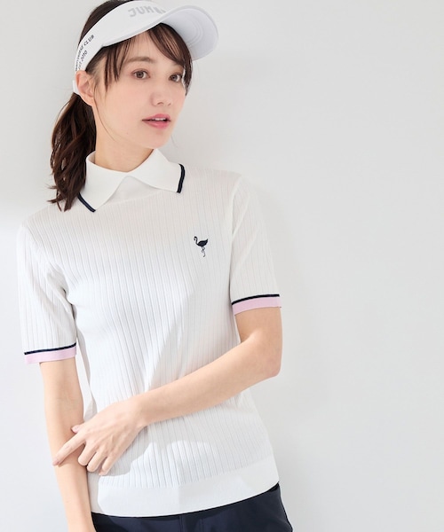 ROPE'（ロペ）の「針抜きリブ衿使い5分袖ラインニット（ニット/セーター・レディース・ホワイト/ライトグリーン/ネイビー/サックス/ピンク・L/M/S）」の8枚目の写真