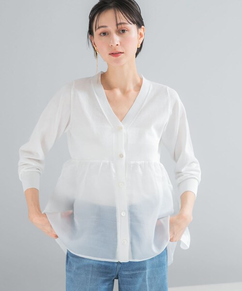 URBAN RESEARCH ROSSO（アーバンリサーチロッソ）の「『WEB限定』ドッキングペプラムカーディガン（ニット/セーター・レディース・SAX/BLACK/MUSCAT/WHITE・Free）」の6枚目の写真