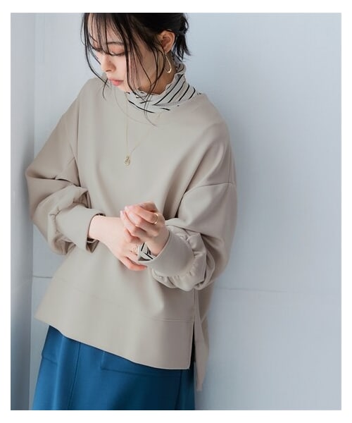 nissen（ニッセン）の「なめらかポンチ素材　サイドスリットプルオーバー（セットアップ可能）＜大きいサイズ有＞（Tシャツ/カットソー・レディース・黒/グレイッシュブルー/杢チャコールグレー/ディープグリーン/モカ/グレイッシュパープル/オフホワイト/グレージュ/パステルレモン・S/M/L/LL/3L/4L/5L/6L/8L/10L）」の12枚目の写真