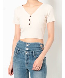 GYDA | ヘンリーハーフスリーブ リブニットトップス(ニット/セーター)