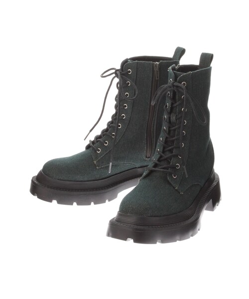 EVRIS（エヴリス）の「レースアップインソールワークブーツ（ブーツ・レディース・ブラック/グリーン・S/M/L）」の4枚目の写真