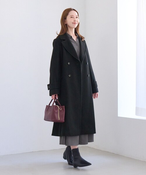 ROPE' PICNIC(ロペピクニック)の「JAPAN FABRIC ダブルチェスターロング丈ウールコート(チェスターコート・レディース・ブラック/グレー/ベージュ系/ラベンダー・F)」の7枚目の写真