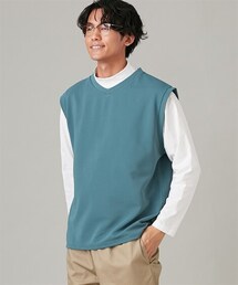 nissen | ２点セット（リップルＶネックベスト＋モックネック長袖Tシャツ）(Tシャツ/カットソー)