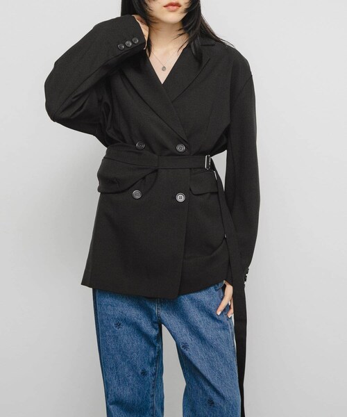 KBF（ケイビーエフ）の「バッグSETダブルジャケット（テーラードジャケット・レディース・BROWN MIX/GRAY MIX/BLACK・one）」の7枚目の写真