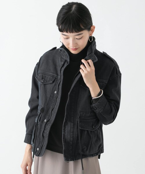 URBAN RESEARCH（アーバンリサーチ）の「WORK NOT WORK　フェードヘリンボンフィッシュテールジャケット（ミリタリージャケット・レディース・BLACK/NAVY・1/2）」の3枚目の写真